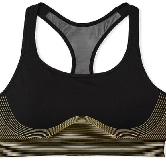 NWT - Victoria's Secret Player Shine Black and Gold Sports Bra - Size: Large - Picture 1 of 7